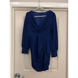 NEW Navy Blue Deep V-Neck Long Sleeve Cutout Bodycon Mini Dress L